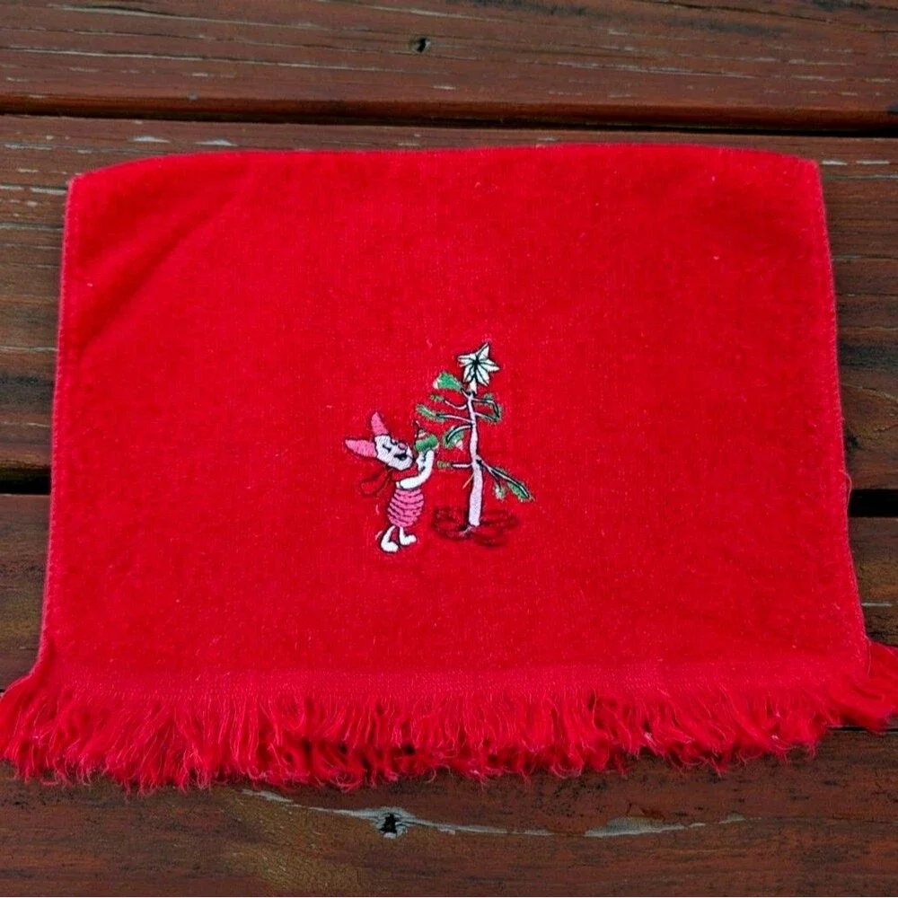 Piglet Christmas Custom Embroidery Fingertip Towel Red Winnie The Pooh